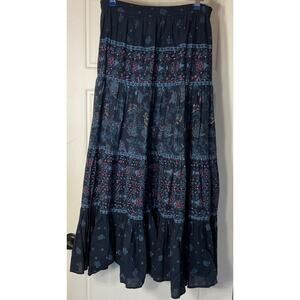 Chadwick's Navy Multi Color Tired Lined Elastic Waist Boho Peasant Skirt M
